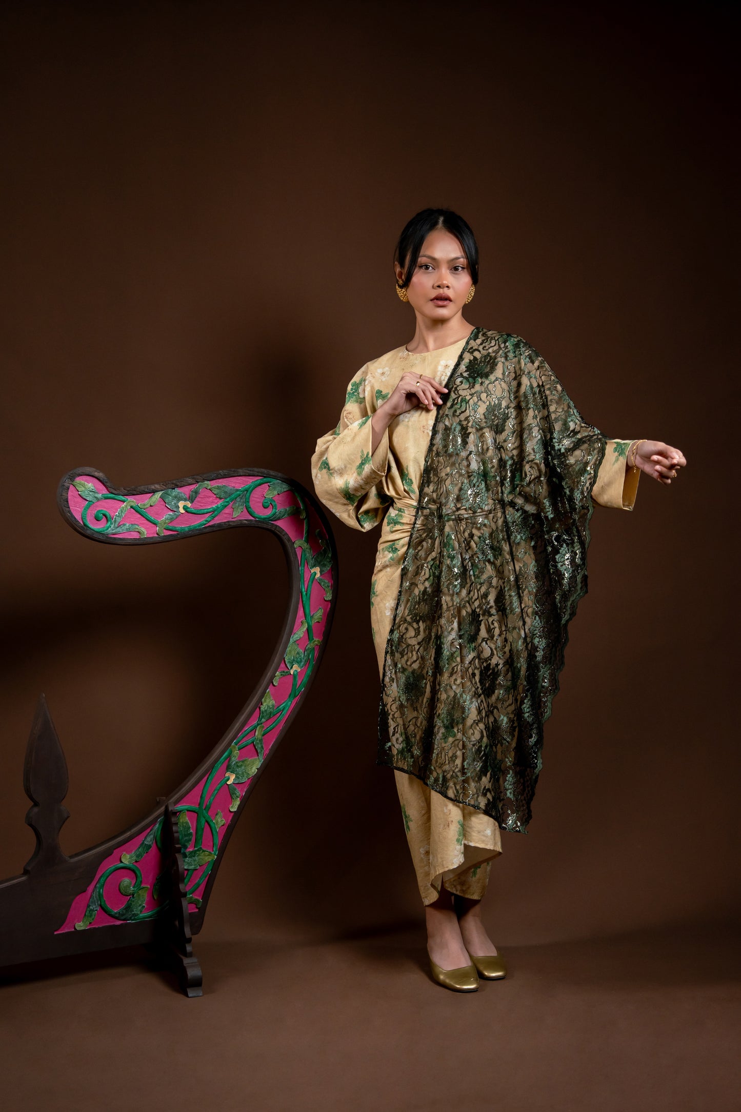 Selendang Rindu Lace Hitam Hijau