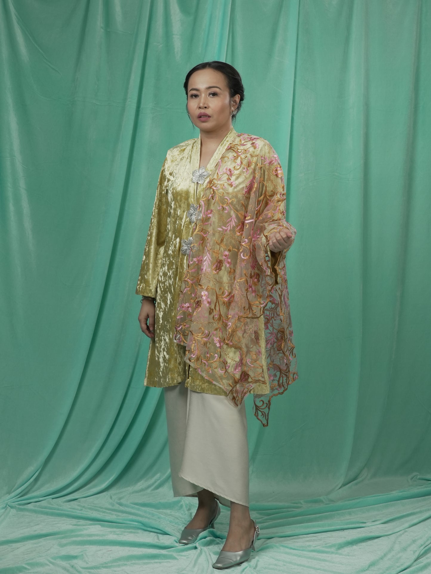 Selendang Alun Renda Emas Jambu