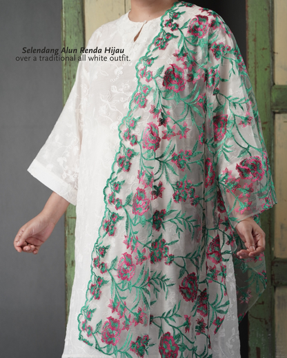 Selendang Alun Renda Hijau