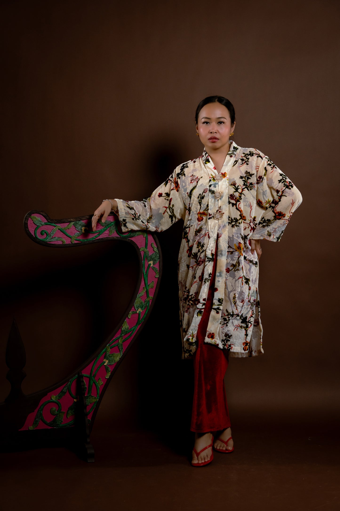 Kebaya Rindu Menawan Jiwa Set Krim Merah