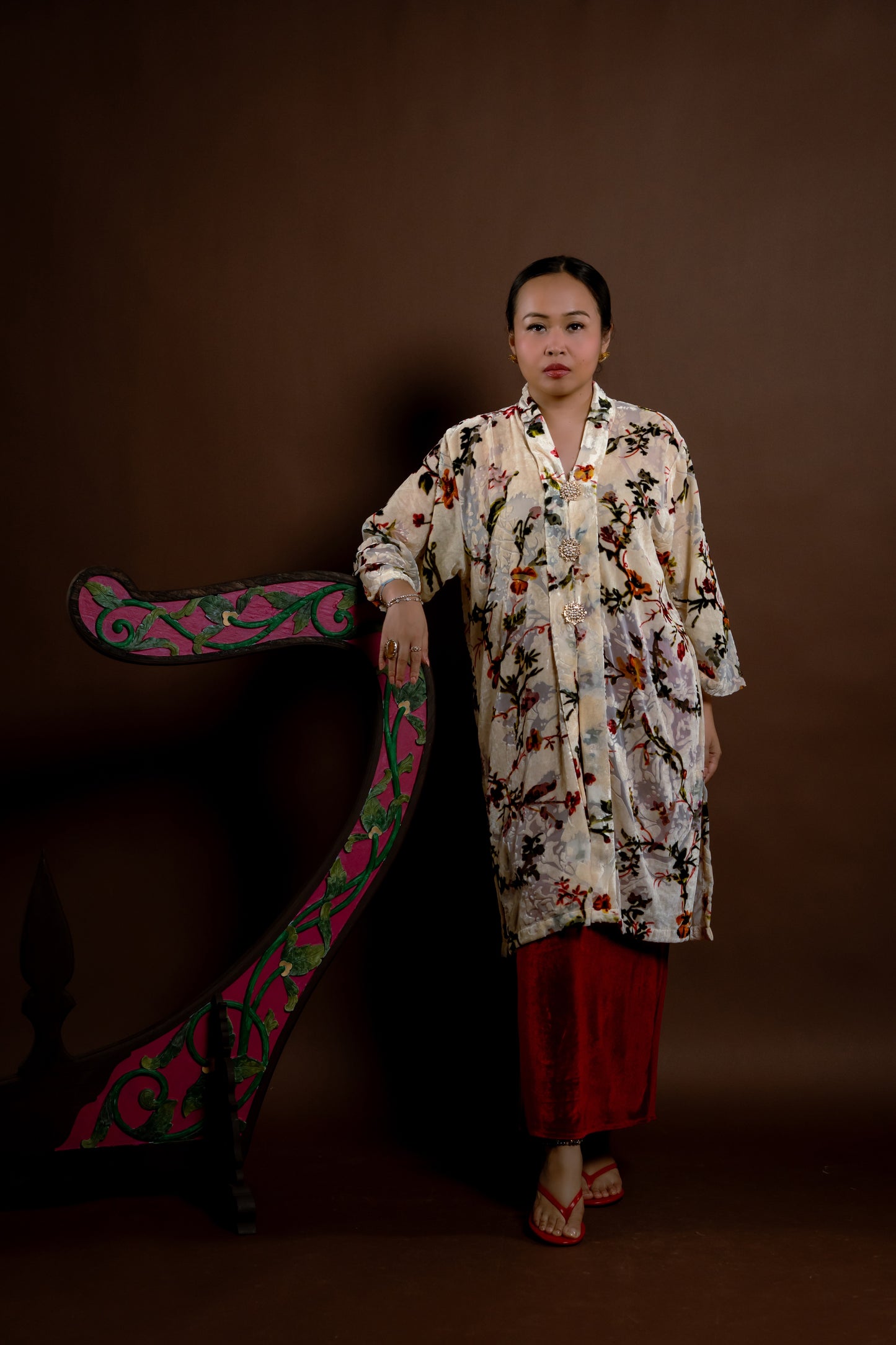 Kebaya Rindu Menawan Jiwa Set Krim Merah