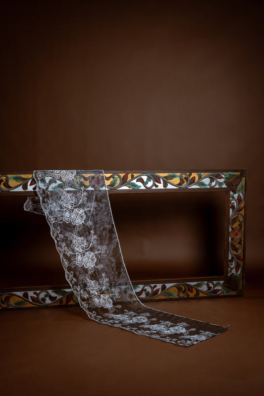 Selendang Rindu Lapis Bunga Putih Mekar