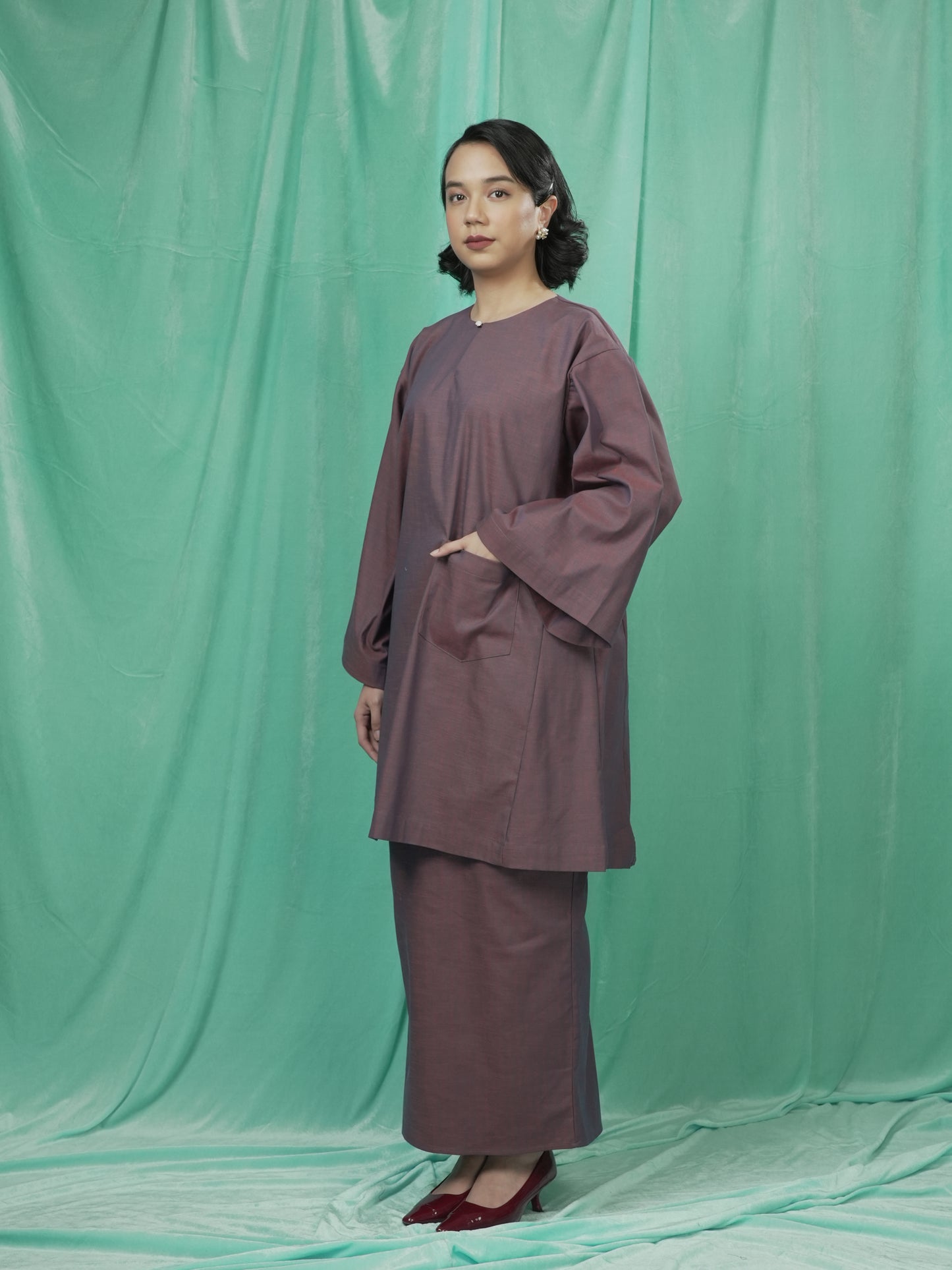 Baju Kurung Datar Biru Ungu Set