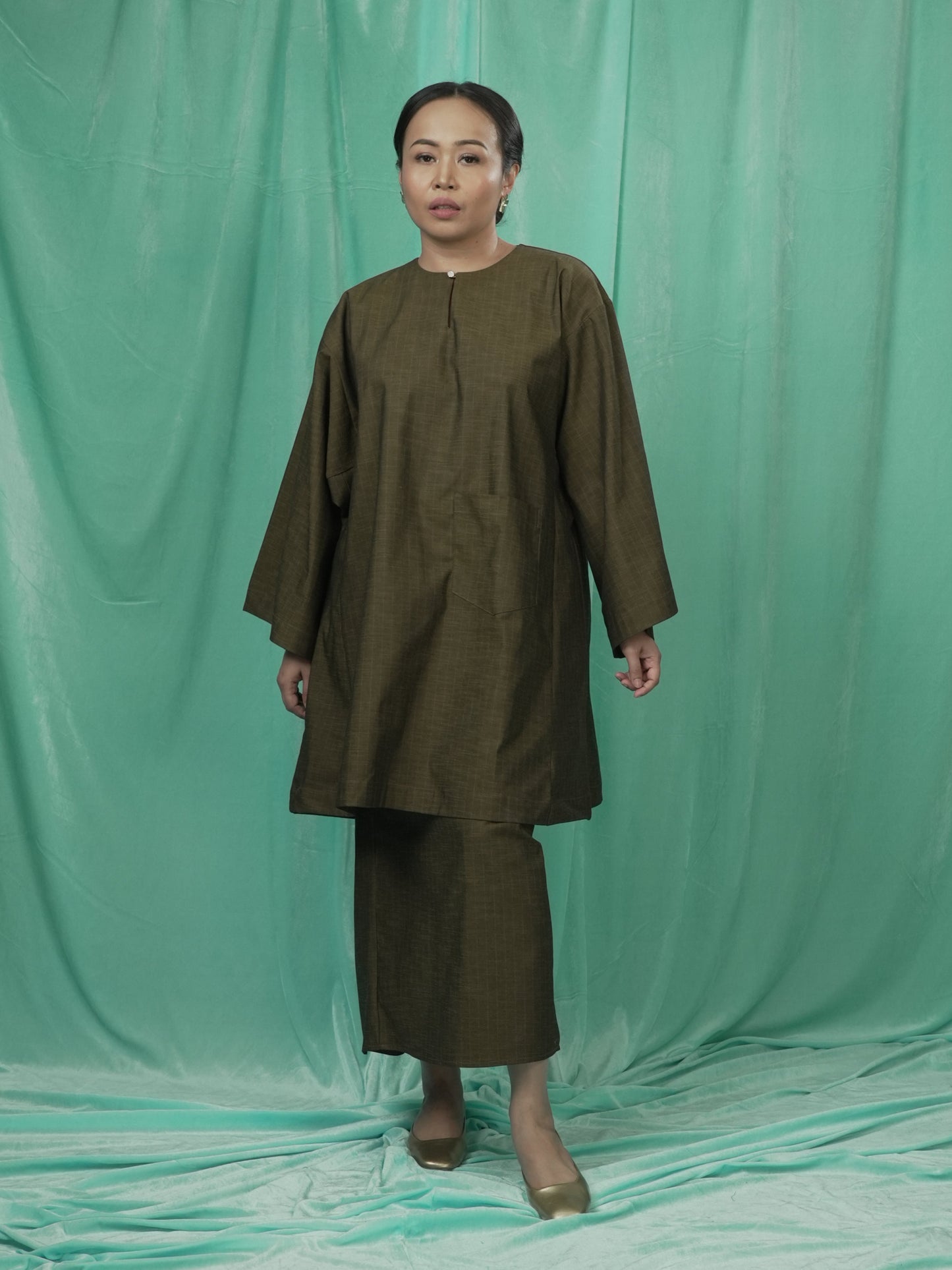 Baju Kurung Datar Hijau Set