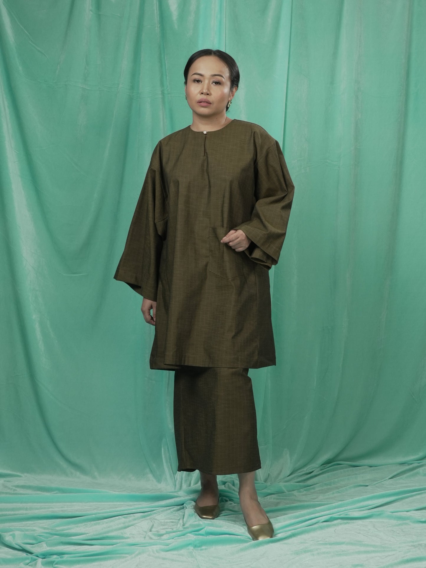 Baju Kurung Datar Hijau Set