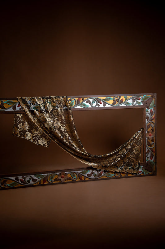 Selendang Rindu Lace Hitam Emas