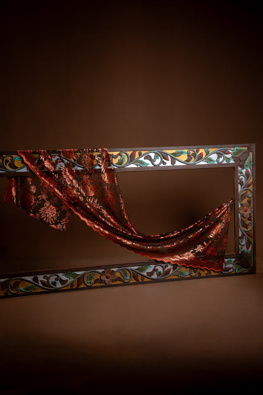 Selendang Rindu Lace Hitam Oren Terang