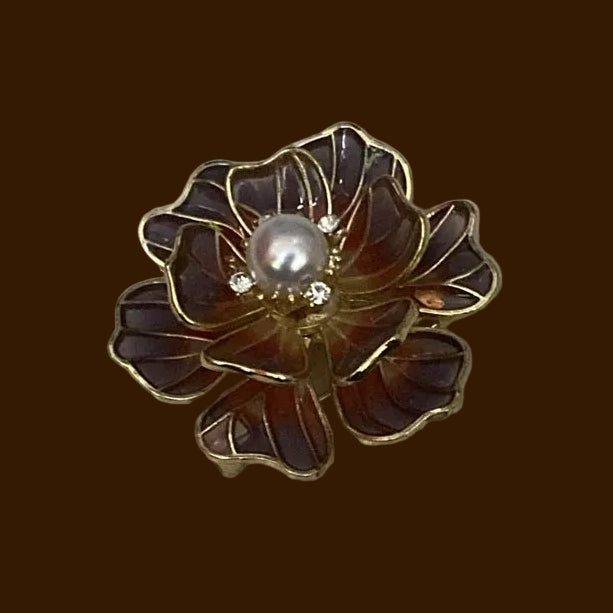 Kerongsang Puple 3D Flower with Pearl